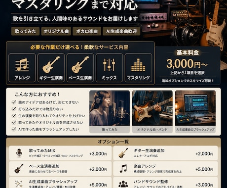 現役バンドマンが編曲・MIX・マスタリング承ります 生演奏対応｜歌ってみた・オリジナル曲・AI生成楽曲歓迎 イメージ2