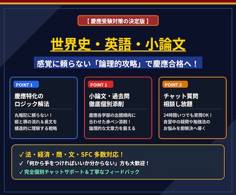 慶應特化！世界史・英語・小論文の相談に乗リます イメージ1