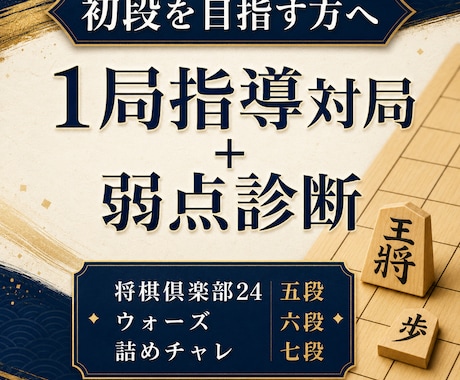 初段を目指す方に指導対局と弱点診断します 将棋倶楽部24 五段・ウォーズ六段｜対局から思考の癖を言語化 イメージ1