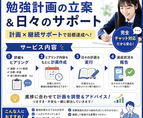 勉強計画作成＆達成サポートします 専用の勉強計画を作成！タスクの完了報告もしていただけます イメージ1