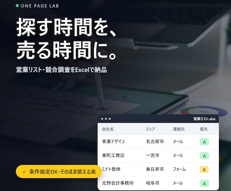 営業リスト・競合調査を使える表で作ります 会社名を並べるだけでなく、次に連絡・判断できる形に整えて納品 イメージ1