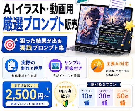 実務で使える！AI画像生成プロンプト厳選＋作ります 【10個セット＋画像付き！】複数ツール対応/納品後の質問対応 イメージ1