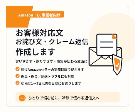 お客様対応文・お詫び文・クレーム返信を作成します Amazon・EC事業者向けに実務目線で整えます イメージ1