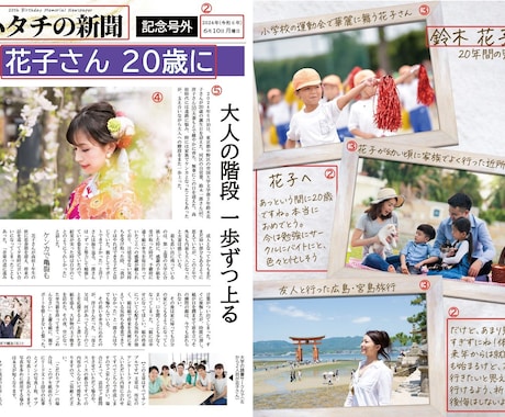 ハタチや成人を記念して祝う新聞紙面を作成します 簡単な取材シートに記入するだけで全国紙現役新聞記者が記事化！ イメージ2