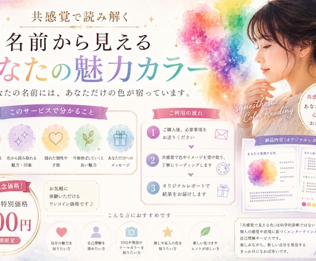 開設記念　名前から見えるあなたの色をお伝えします あなたの名前にはどんな色が宿っていますか？ イメージ1