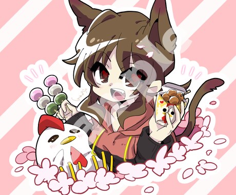 SNS用アイコンイラストを作成します 中頭身/ミニキャラ/アニメ塗り/かわいいタッチの絵柄 イメージ1