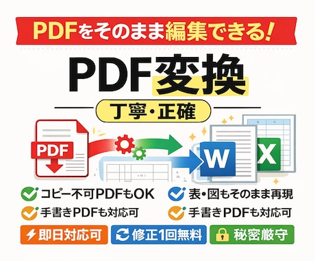 PDFをWord／Excelに正確に変換します コピー不可PDFや表データをWord／Excel化します。 イメージ1
