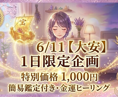 大安開運日限定◆金運ヒーリング一言鑑定を行います 【6月11日23時迄】大吉日の波に乗る遠隔エネルギーワーク イメージ1