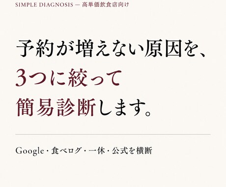 高単価レストランの予約導線を診断します Google・食べログ・一休・公式を簡易診断 イメージ1
