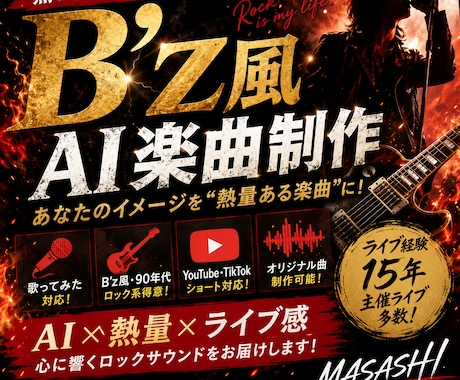 B’z風・90年代ロック風に楽曲制作します 「B’z風AIアレンジ・楽曲制作」 イメージ1