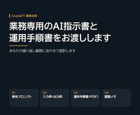 業務別ChatGPT用の専用プロンプトを設計します 毎回ゼロから指示する手間をなくす指示書と手順書をお渡し イメージ1