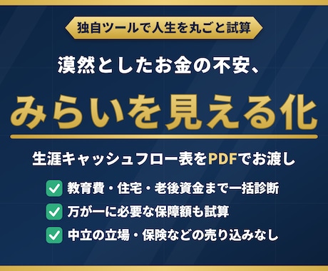 将来のお金の不安をライフプラン表で見える化します 【初出品キャンペーン】先着10名様限定で3,000円 イメージ1