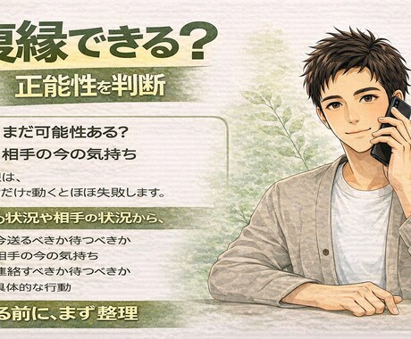 復縁できる？可能性を判断します 今の動き方で結果は大きく変わります。 イメージ1