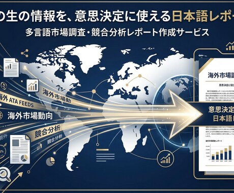 多言語市場調査・競合分析レポートを代行作成します 海外一次情報を精査し日本語要約致します イメージ1