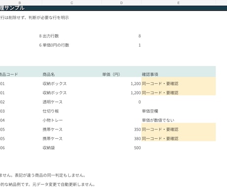商品データのExcel・CSVを整理します 変更箇所と重複候補が追える商品データ整理 イメージ1