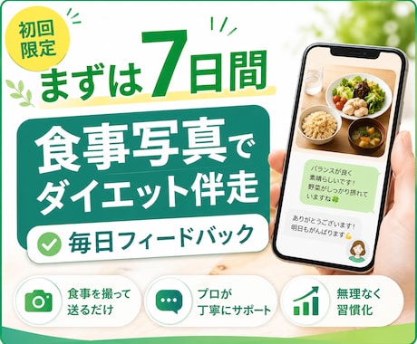 初めての方へ｜食事写真で7日間ダイエット伴走します 毎日の助言で自分に合う痩せ方を一緒に見つけましょう！ イメージ1