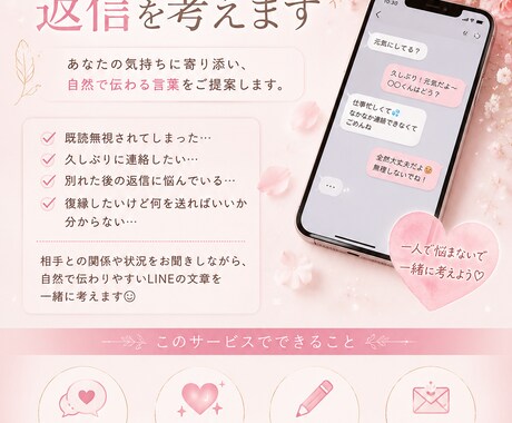 復縁LINEの返信を考えます 復縁したい気持ちに寄り添い、自然な返信をご提案します イメージ1