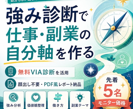 強み診断で仕事・副業の軸を作ります 科学的なVIA診断で自己理解を深めます イメージ1