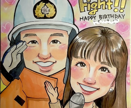 ほっこりとした温かい似顔絵をプロが手描きします そのまま飾れる大色紙にとびきりの笑顔を色鮮やかにお描きします イメージ2