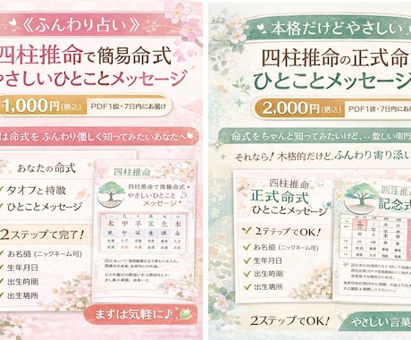 四柱推命で簡易命式＋やさしいひとことメッセージます 自分の命式を、ふんわり優しく知ってみたいあなたへ イメージ1