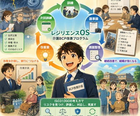 介護BCPの議事録の改善＆BCPの計画提案します 大学の訓練機関の訓練を受けて介護BCPの改善点を支援します イメージ1