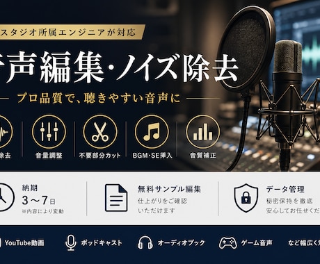 サウンドエンジニアが音声編集・ノイズ除去します プロ品質の整音で、ワンランク上の音声へ イメージ1