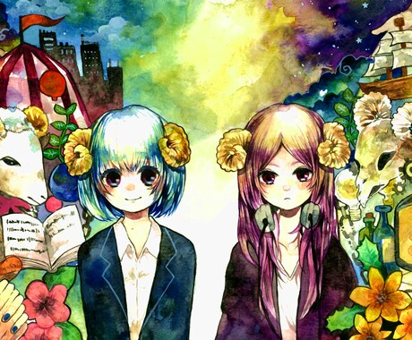 色鮮やかな水彩イラスト描きます 個人観賞用、アイコン、同人誌表紙等に イメージ1