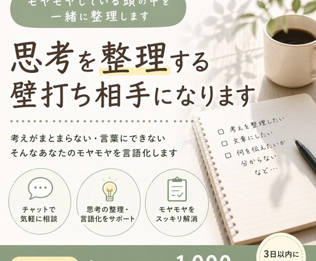思考を整理する壁打ち相手になります 頭の中をそのまま言語化します。 イメージ1