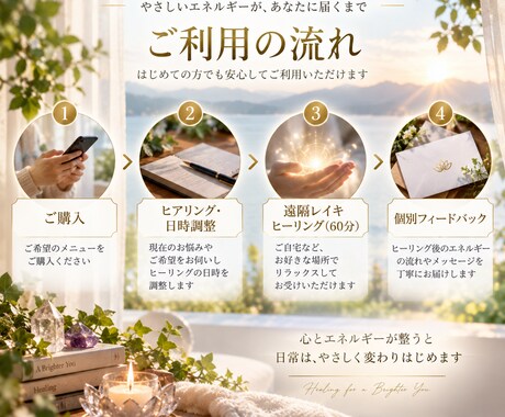 遠隔レイキヒーリングを60分じっくりお届けします 頑張りすぎた心へ。ほっと力を抜ける癒しの時間を イメージ2
