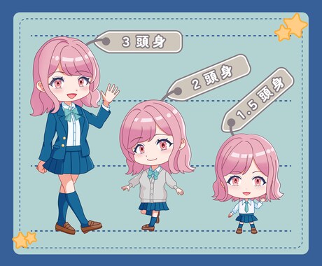 1.5〜3頭身まで選べる！可愛いミニキャラ描きます 表情豊かでちまっと可愛い！SNSや動画を彩るミニキャラ制作 イメージ2