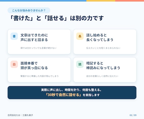 2級技能士が口頭30秒で刺さる自己PRに仕上げます 書いて終わりじゃない。口頭30秒で自然に話せるまで練習します イメージ2