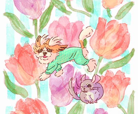 カラフルポップで可愛い！動物の似顔絵を描きます 犬・猫・うさぎ・チンチラ等のイラストを１枚の記念に！！ イメージ2