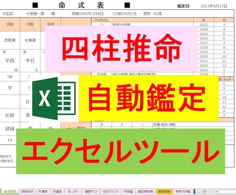 四柱推命鑑定書自動生成ツール(通常版)を提供します 複数の流派に対応し、宇宙盤やバイオリズムも自動表示します イメージ1