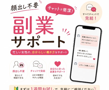 顔出し不要★1週間チャットで副業相談します 副業迷子のあなたへ。チャットだけでできる副業を一緒に発見！ イメージ1