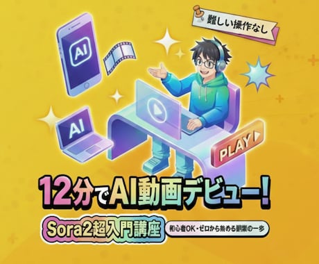 AI動画が作れる！Sora2入門講座販売します 動画用プロンプト作成GPT 　オプションでご提供します イメージ1