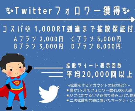 Twitter新規フォロワー獲得します 1,000RTまで拡散保証付＼ココナラ開設キャンペーン中／ イメージ2