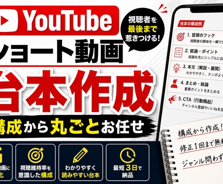 YouTube・ショート動画の台本を作成しますます イメージ1