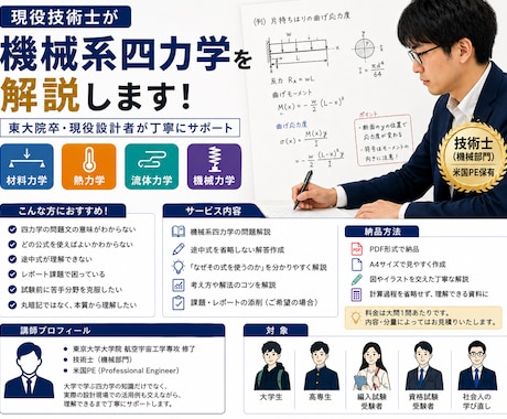 現役技術士が機械系四力学を解説します 東大院卒・現役設計者が丁寧にサポート イメージ2
