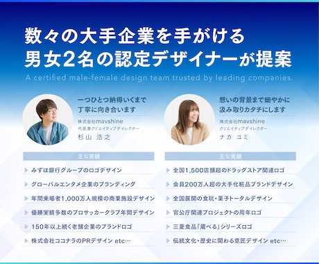 大企業を手がける男女2名が価値生むロゴを作成します 安心のキャンセル保証｜修正回数無制限｜著作権譲渡証まで発行 イメージ2