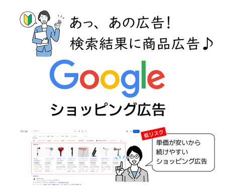 Googleショッピング広告をお手伝いいたします 検索結果でよく見る商品画像広告ショッピング広告をサポート イメージ1