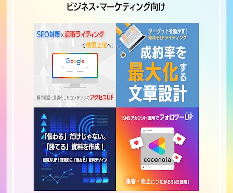 ココナラで選ばれる！目を引くサムネを作成します ココナラサムネ100件の分析をデザインに活かして作成します イメージ2