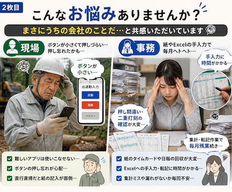 うちの勤怠、なんとかしたい！を形にします 紙とExcelの勤怠管理、そろそろラクにしませんか？ イメージ2
