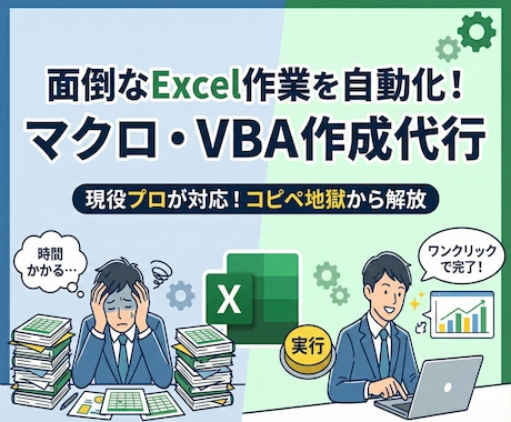 Excelの悩み解決！関数・マクロツール作成します Excel業務のお悩みを、マクロ（VBA）や関数を使って解決 イメージ1