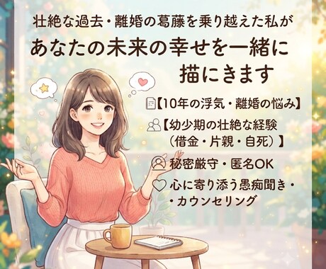 悩み相談聞きます 私の過去経験アドバイスで幸せな未来を一緒に考えていきましょう イメージ1