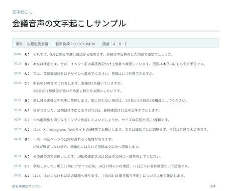 音声・動画20分1,500円で文字起こしします 聞き取れない箇所も時刻つきで明示します イメージ2