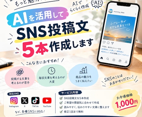 AIを活用してSNS投稿文を5本作成します イメージ1