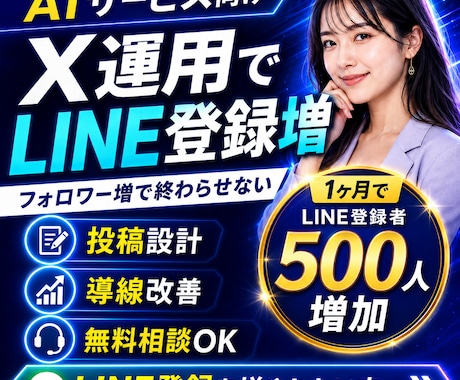 AI向けX運用代行で公式LINEの友達を増やします LINE登録500人増｜AI案件の集客導線を構築 イメージ1