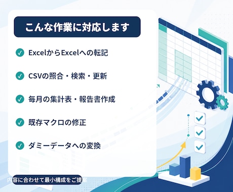 面倒なExcel・CSV作業を自動化します 転記・照合・集計を、使いやすい仕組みに変えます イメージ2