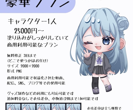 商用利用可！ミニキャライラスト制作します 商用利用可能で選べる3種類のプランをご用意しております！ イメージ2