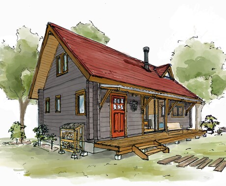 建物の手描きスケッチを暖かいタッチで描きます 美大出身で設計事務所でのプレゼン資料作成の経験を活かします！ イメージ1